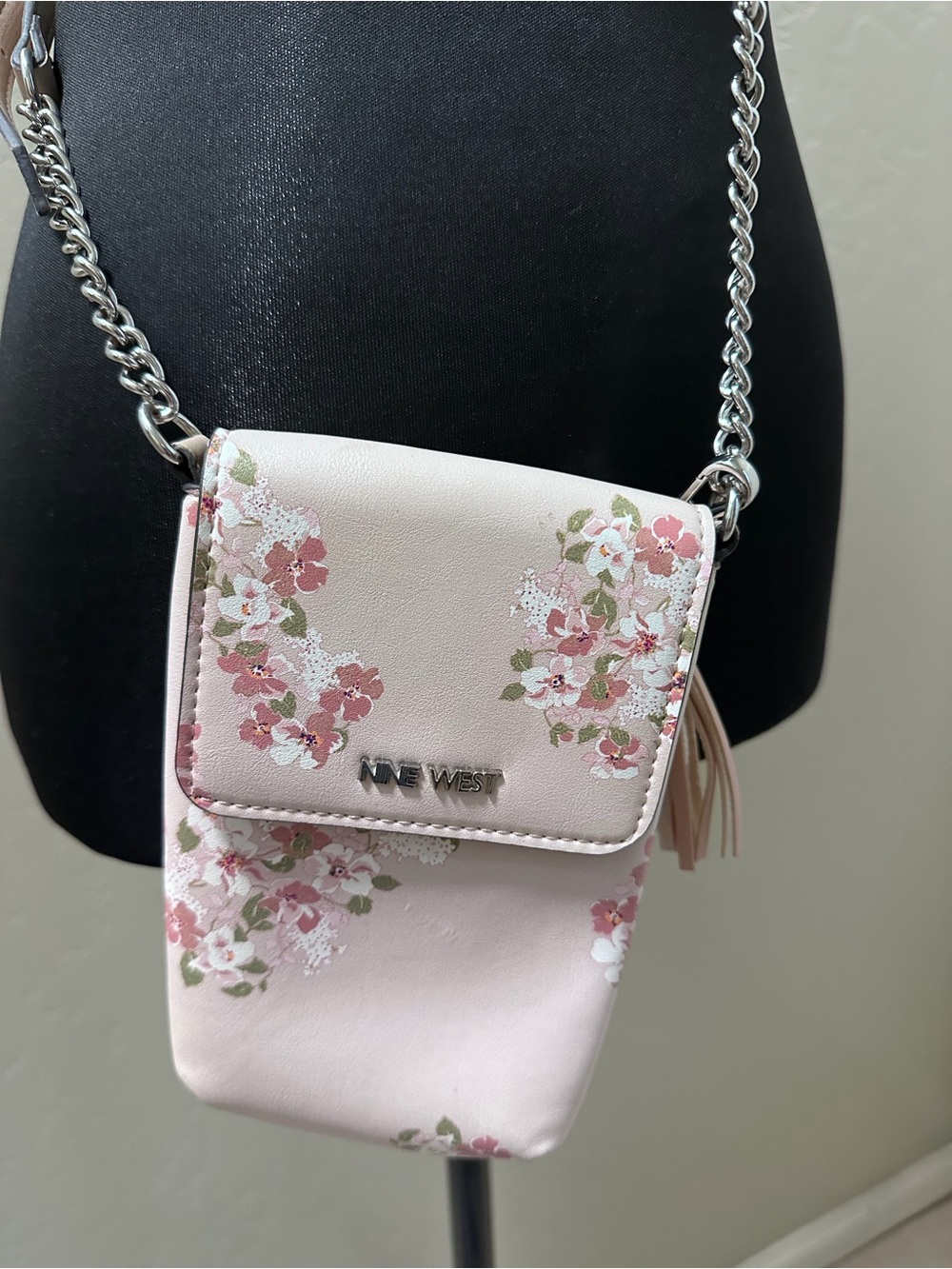 Nine West Pink Floral Crossbody Phone Pouch with Tassel